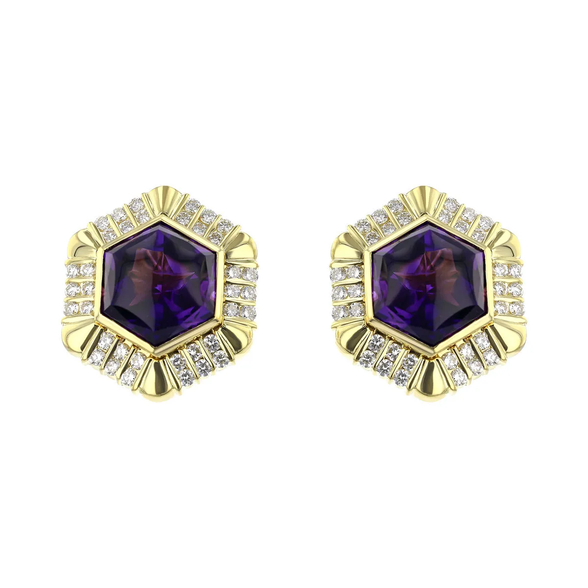 18K Gold Amethyst and Diamond Clip-on Earrings