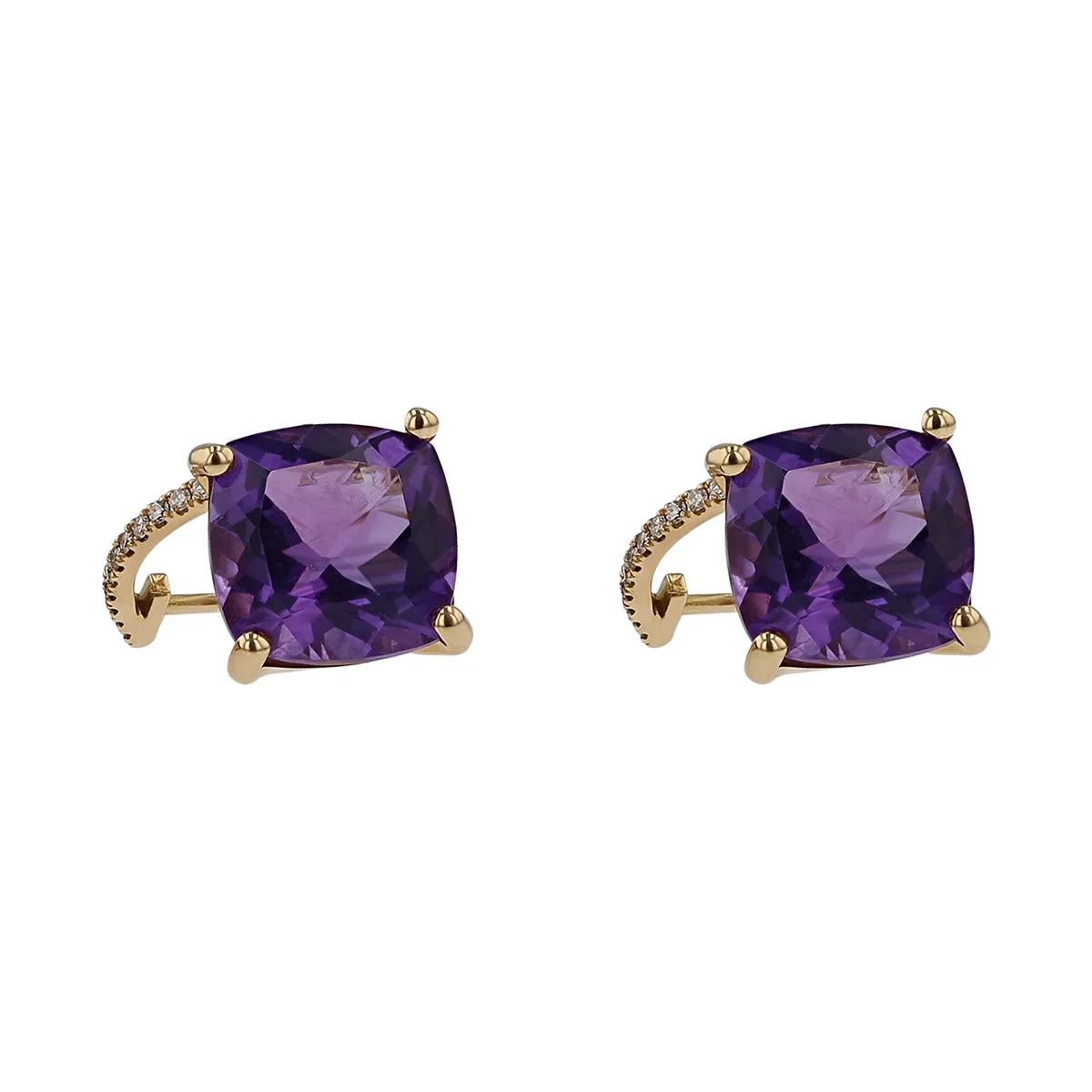 18K Gold Amethyst and Diamond Drop Earrings