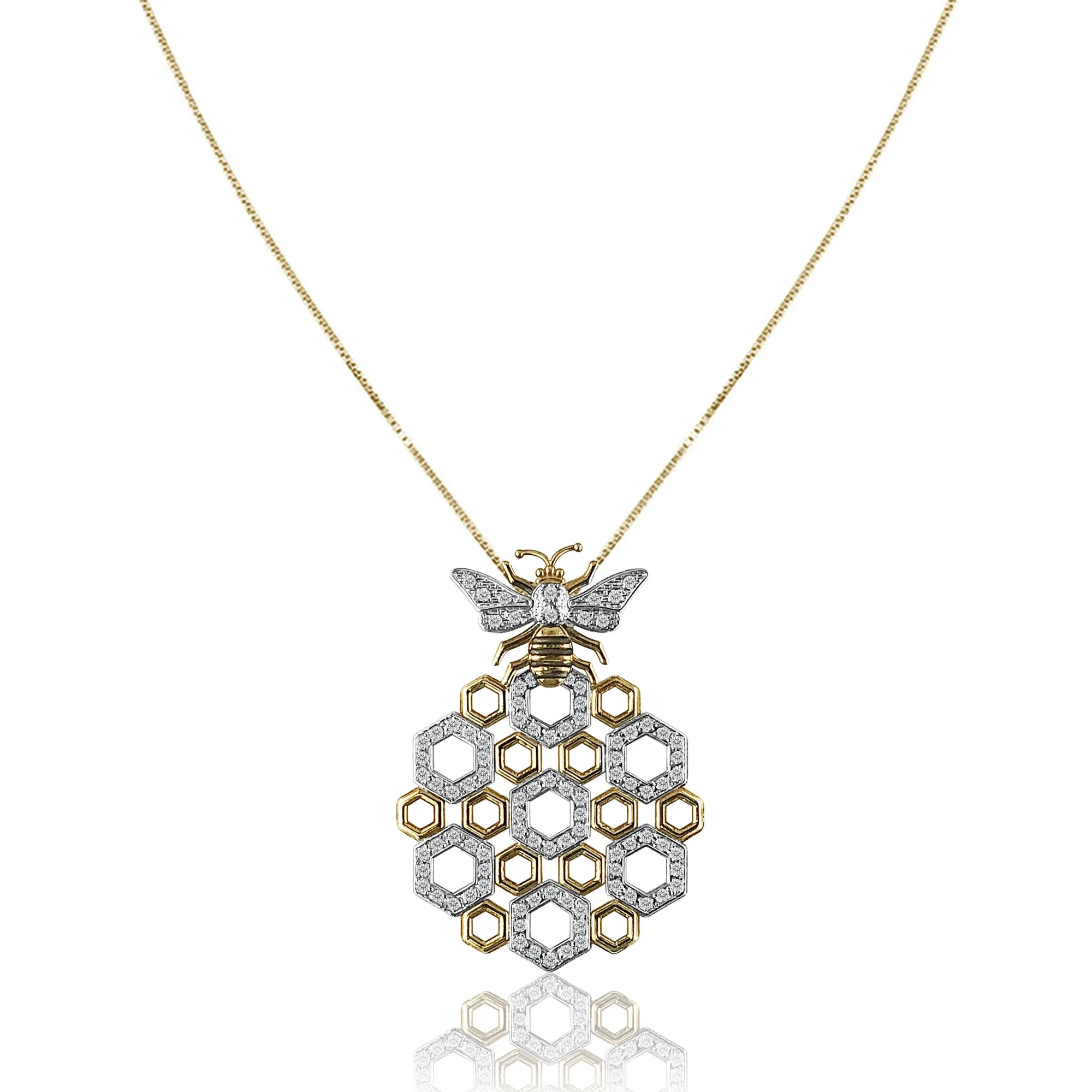 18K Two tone diamond honeycomb necklace