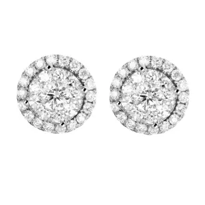 18K White Gold Diamond Round Halo Cluster Stud Earrings