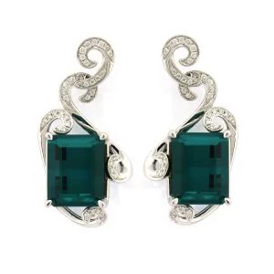 18K White Gold Tourmaline and Diamond Earrings