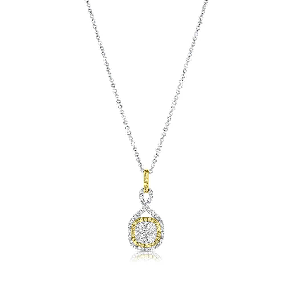 18k White Gold Yellow Gold Diamond Twisted Pendant Necklace