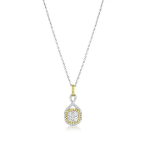 18k White Gold Yellow Gold Diamond Twisted Pendant Necklace