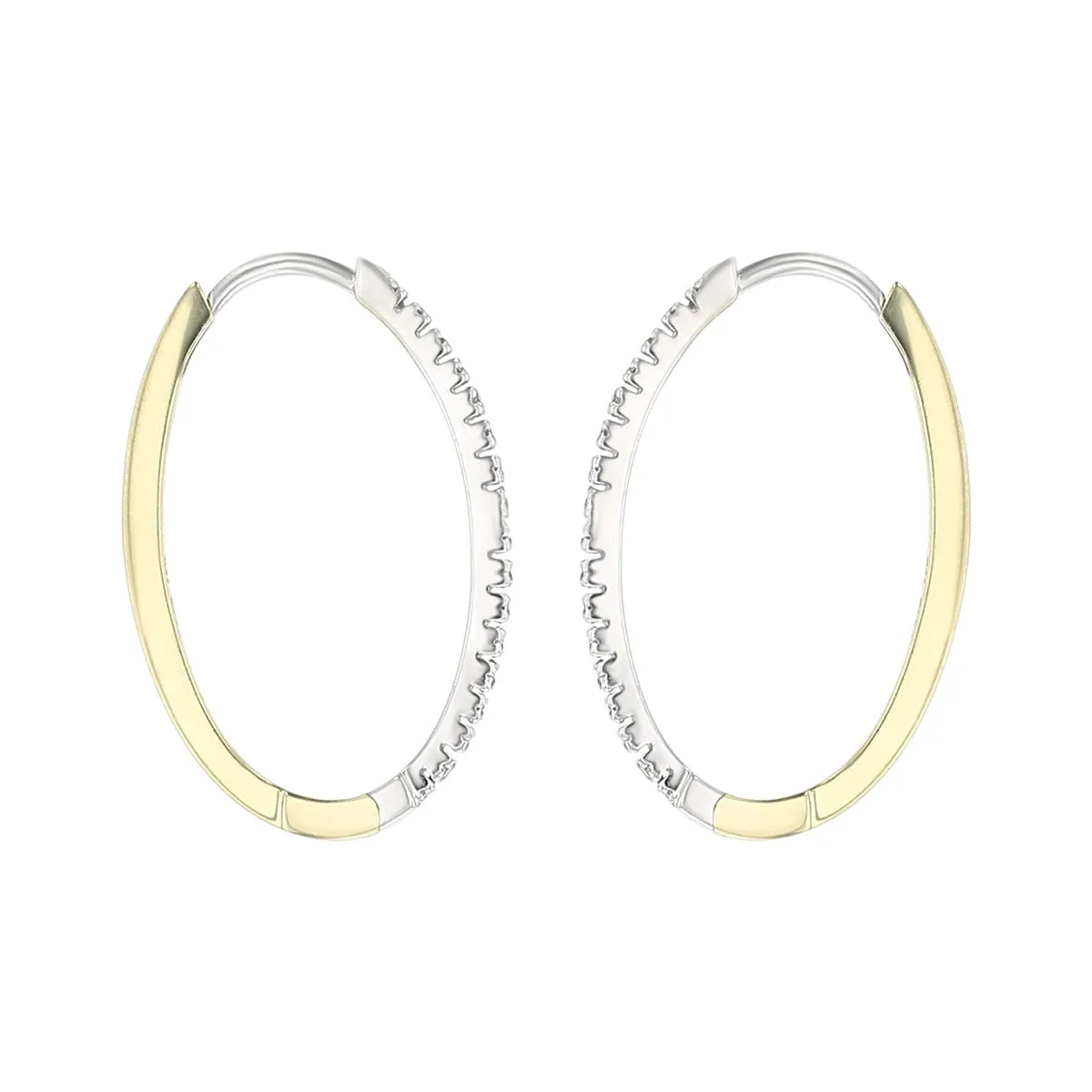 18K Yellow Gold Diamond Halfway Hoop Earrings