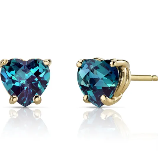 24k Yellow Gold Plated 2 Cttw Alexandrite Heart Stud Earrings