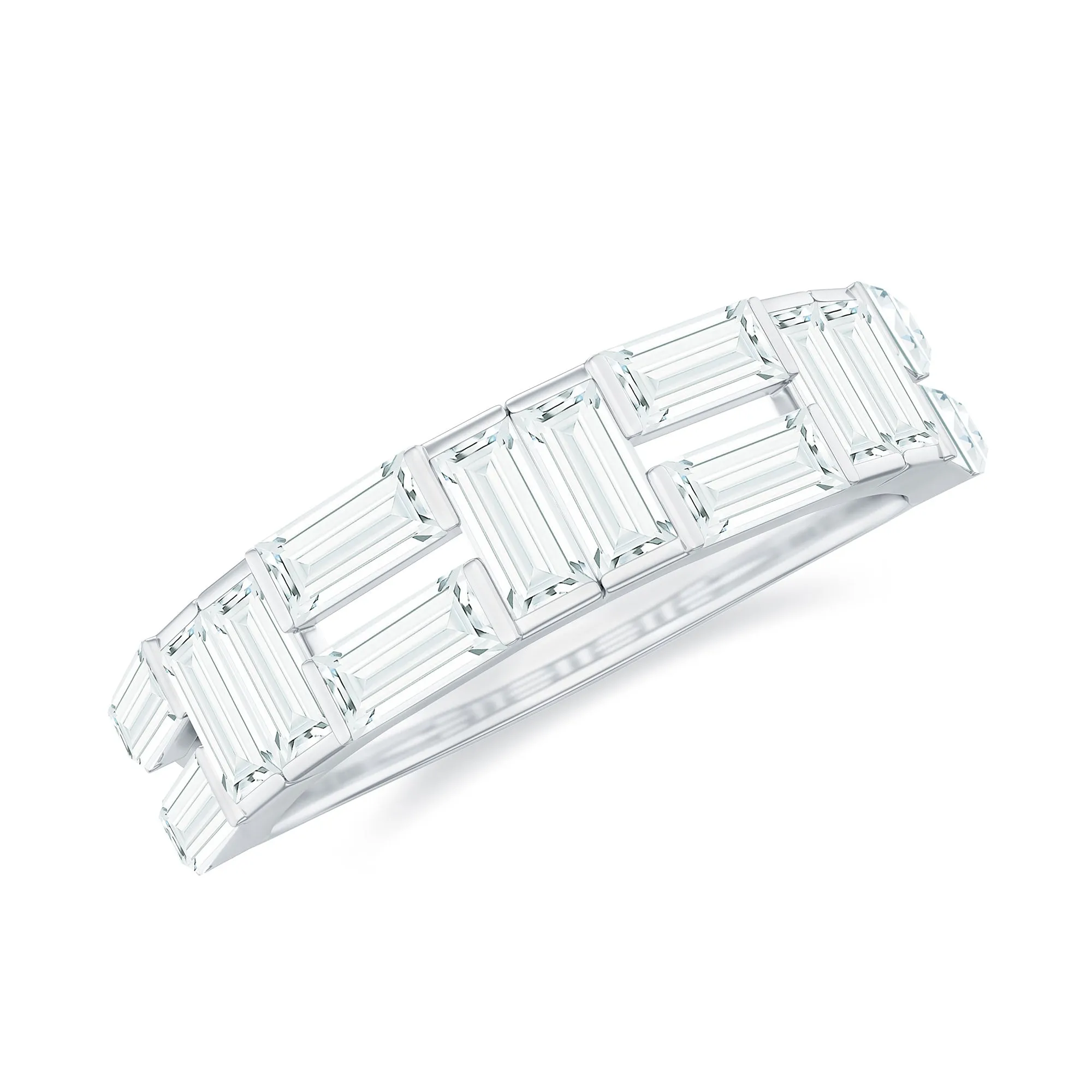 2.75 CT Baguette Cut Zircon Half Eternity Ring in Gold