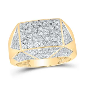 2.75 Cttw Round Diamond Faceted Mens Band Signet Ring 10k Yellow Gold