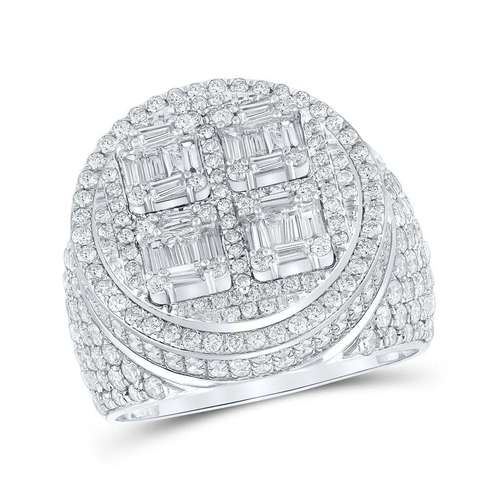 3.87 Cttw Baguette Round Diamond Signet Mens Ring 10k White Gold