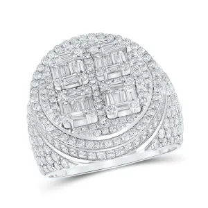 3.87 Cttw Baguette Round Diamond Signet Mens Ring 10k White Gold