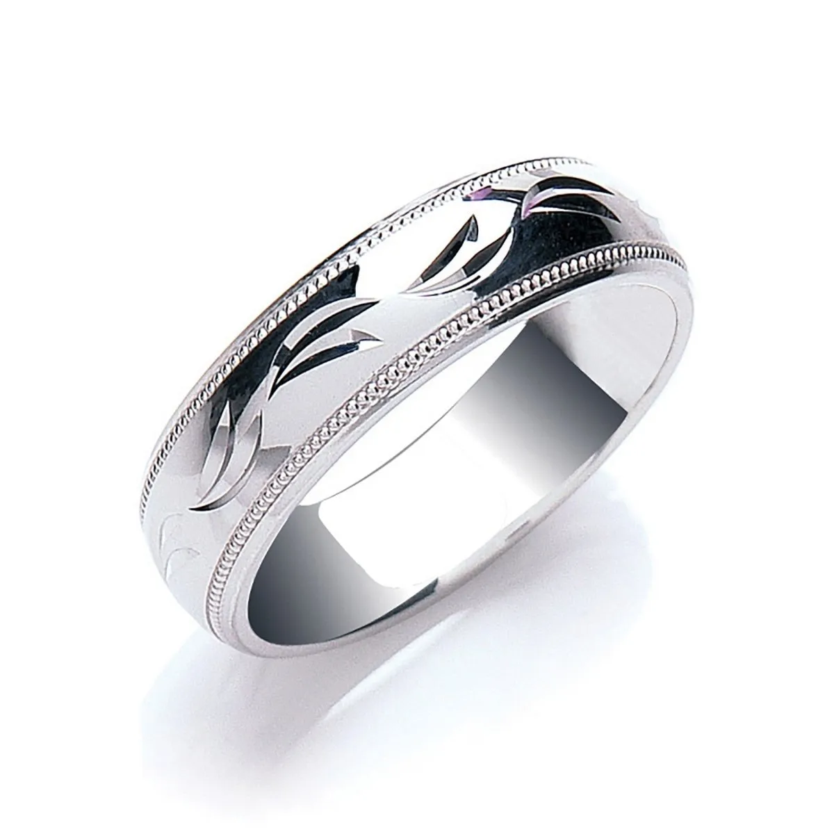 6mm Millgrain Edge Court Wedding Ring in Platinum