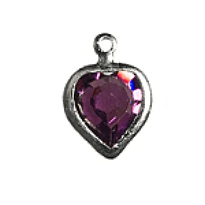 8.8mm S/S Plate Heart Charm- Amethyst (1pc)