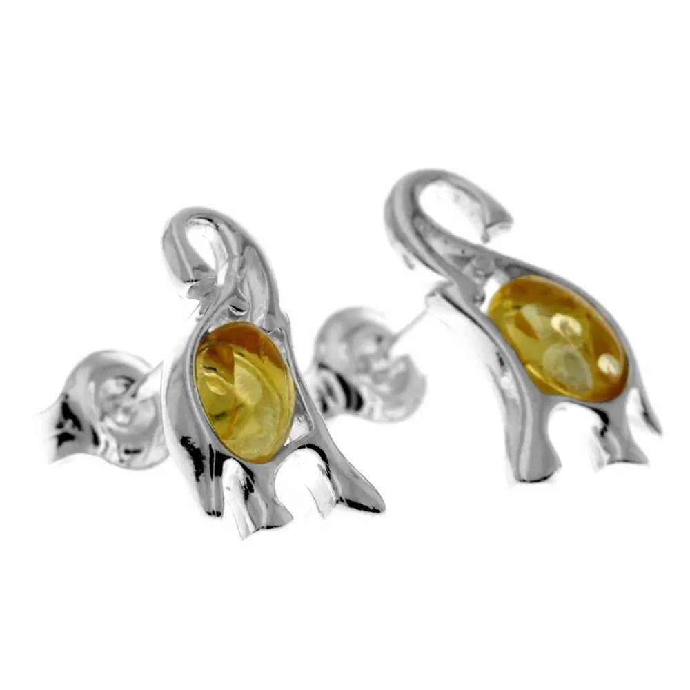 925 Sterling Silver & Baltic Amber Elephant Stud Earrings - GL176