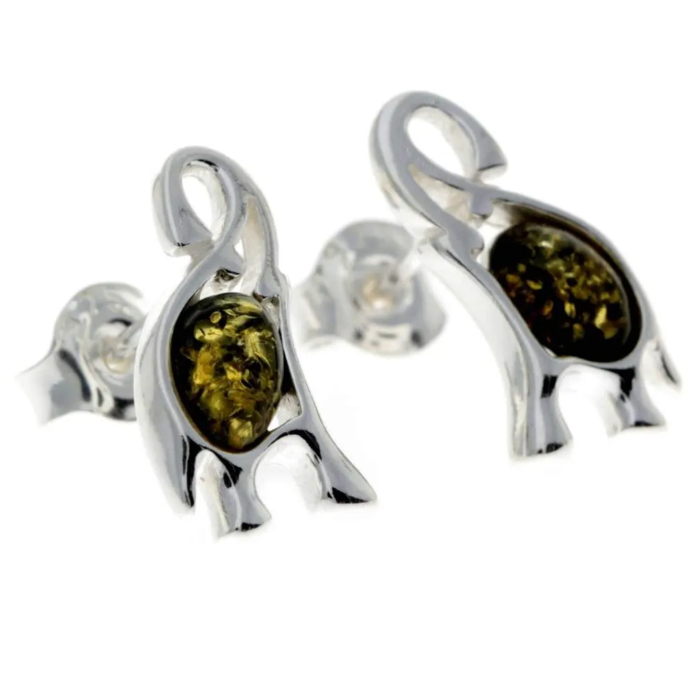 925 Sterling Silver & Baltic Amber Elephant Stud Earrings - GL176