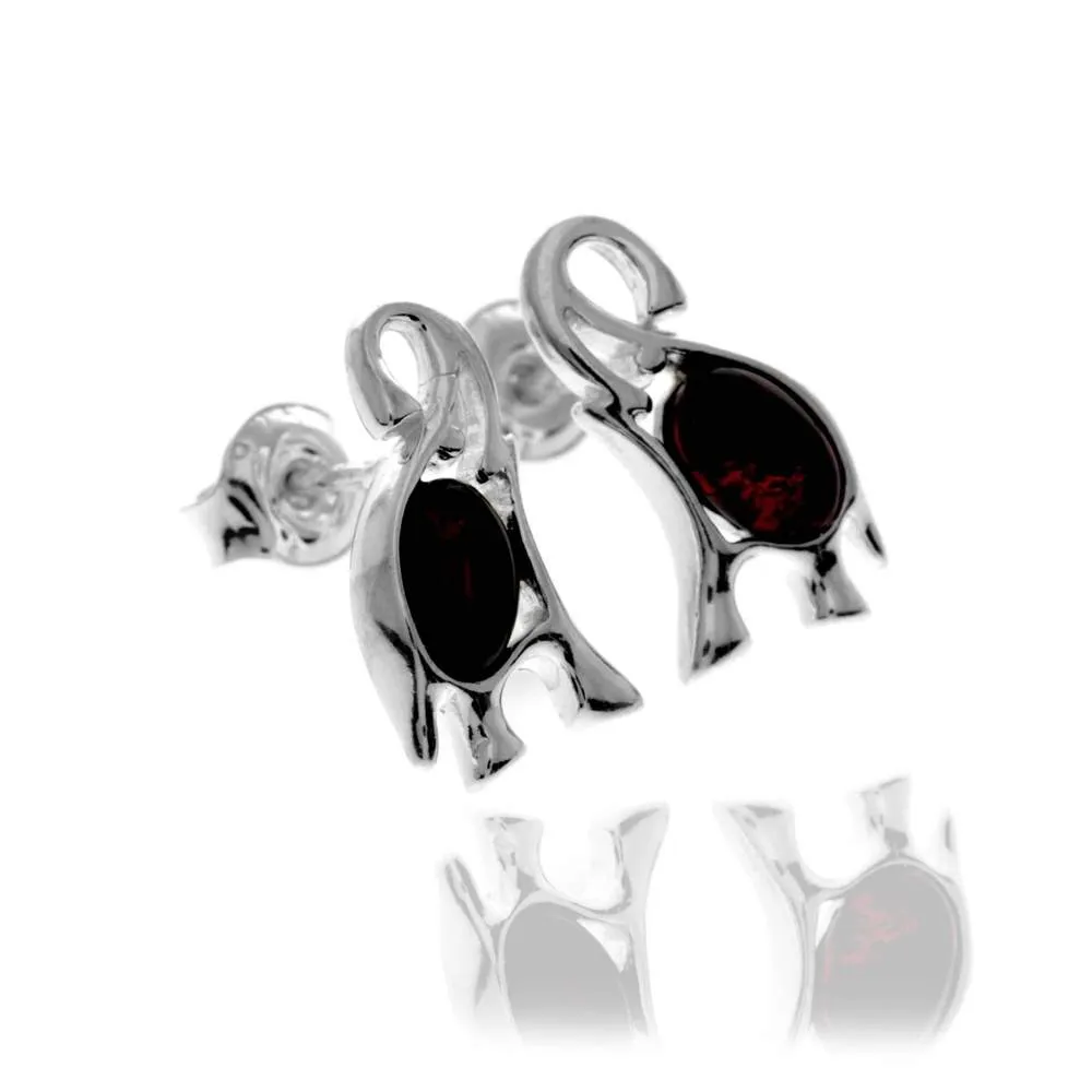 925 Sterling Silver & Baltic Amber Elephant Stud Earrings - GL176