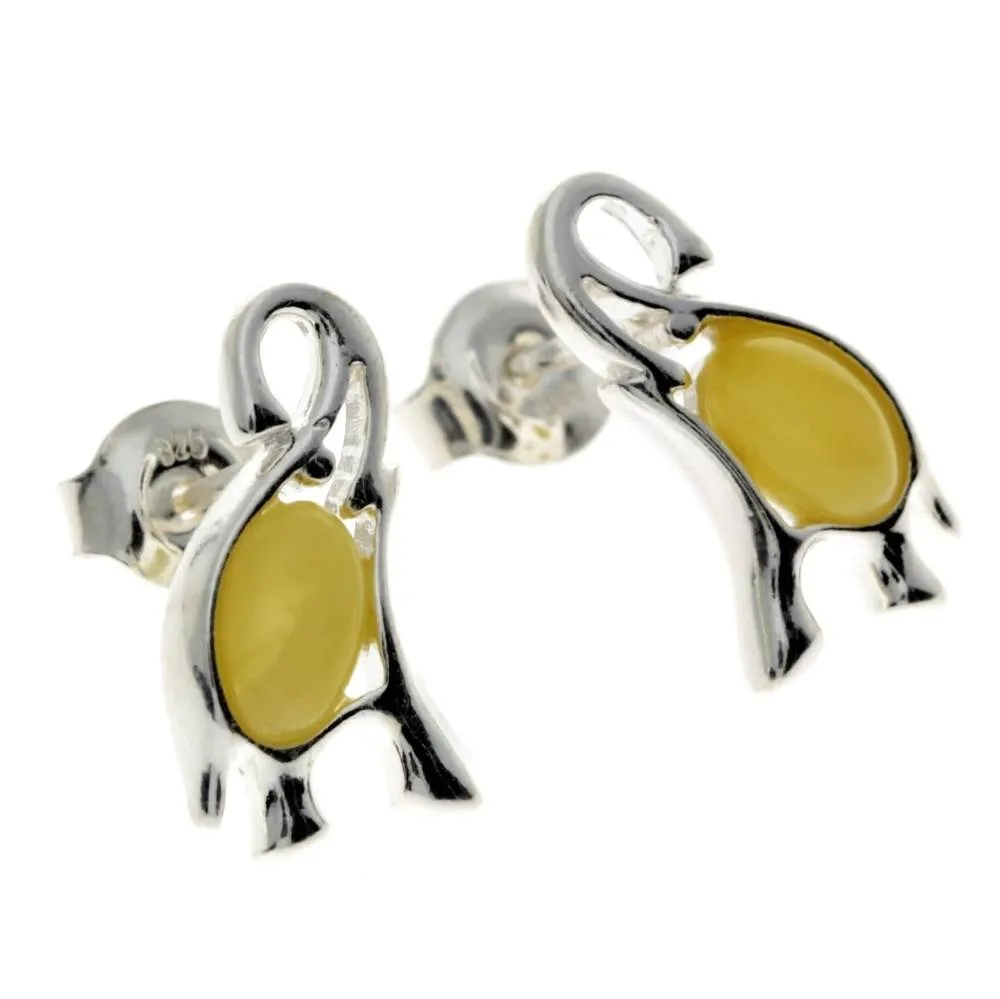 925 Sterling Silver & Baltic Amber Elephant Stud Earrings - GL176