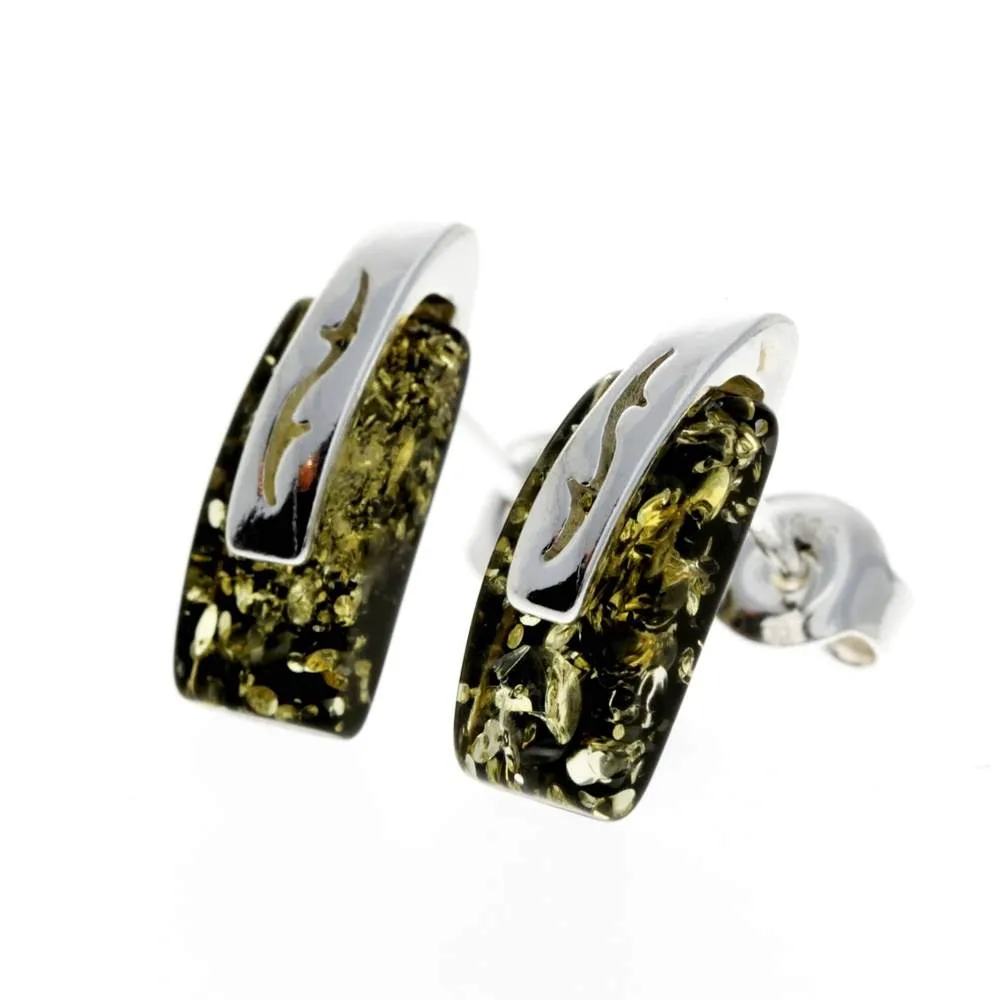 925 Sterling Silver & Baltic Amber Modern Studs Earrings - GL036