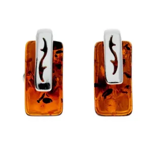 925 Sterling Silver & Baltic Amber Modern Studs Earrings - GL036