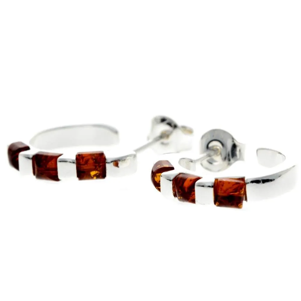 925 Sterling Silver & Baltic Amber Modern Studs Earrings - GL090