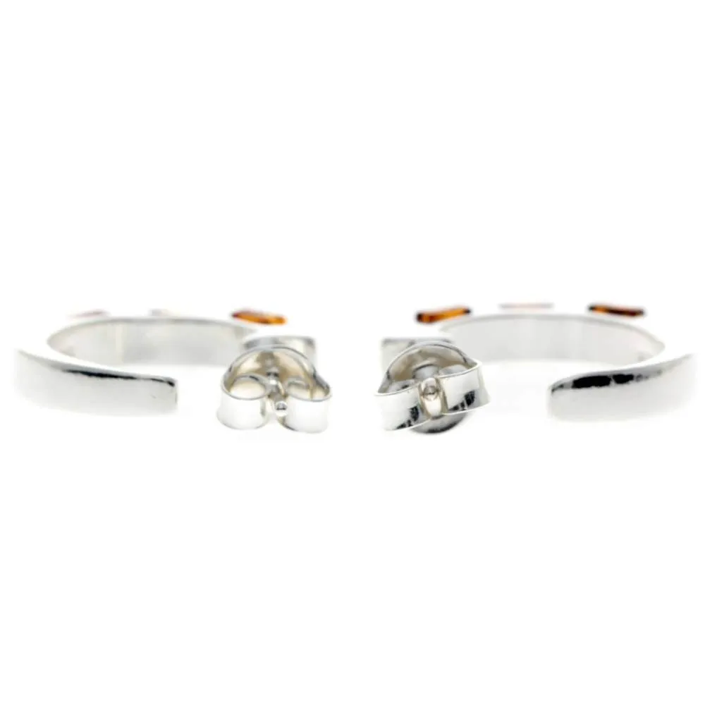 925 Sterling Silver & Baltic Amber Modern Studs Earrings - GL090