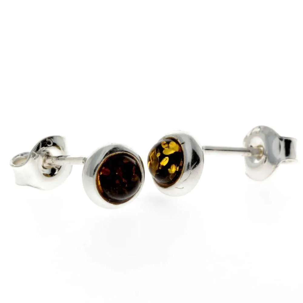 925 Sterling Silver & Baltic Amber Studs Earrings - K088