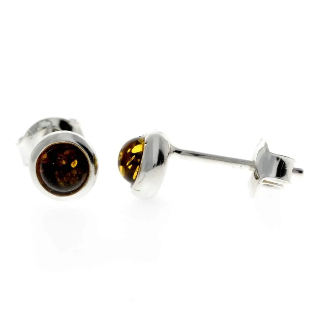 925 Sterling Silver & Baltic Amber Studs Earrings - K088