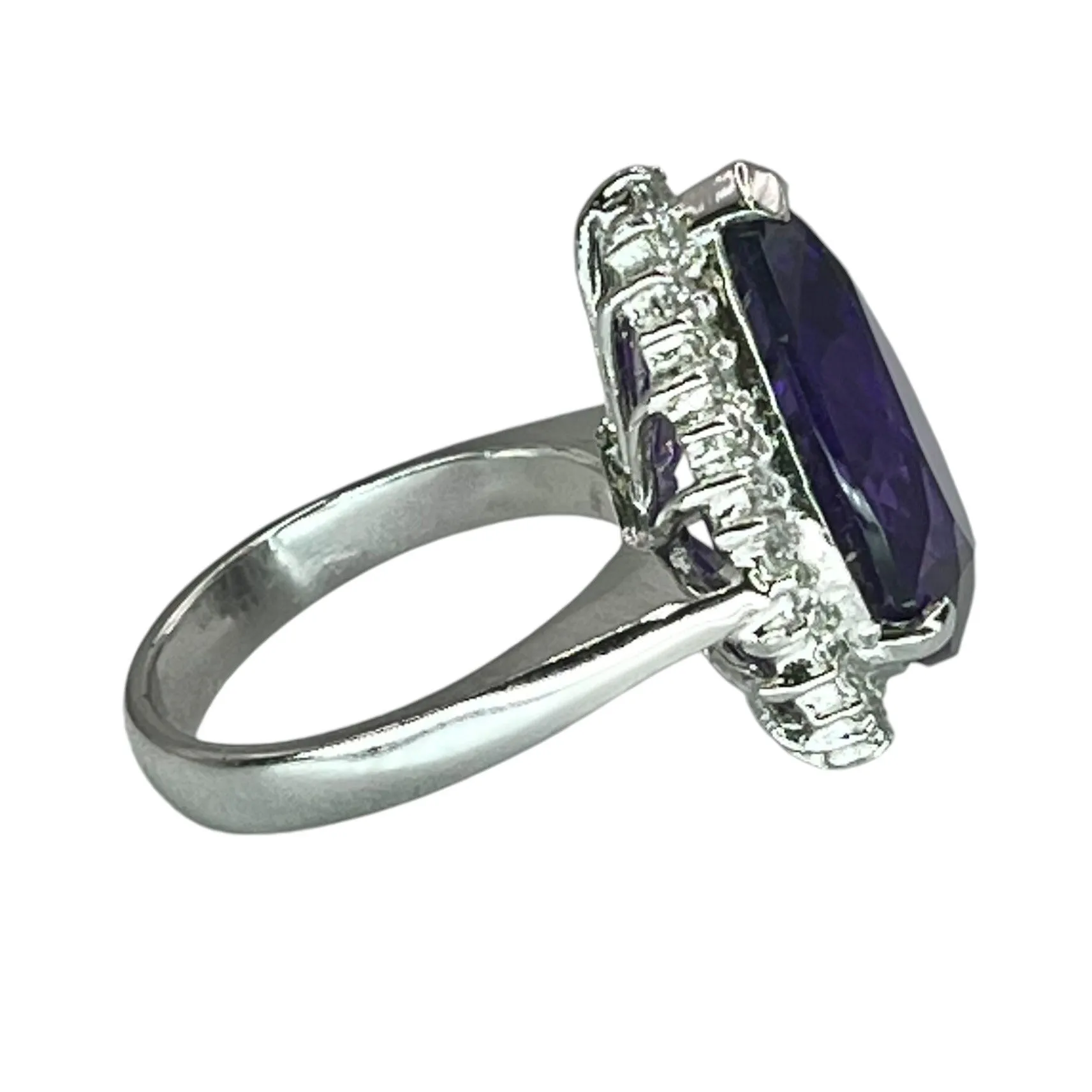 925 Sterling Silver Pear Teardrop Purple Amethyst Clear CZ Ring Size 3 Formal