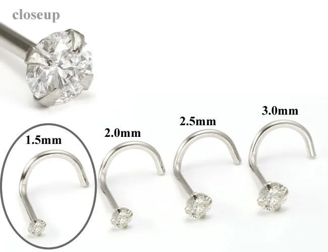 950 PLATINUM 1.5mm (CZ) Stone Jewel Nose Screw 20g