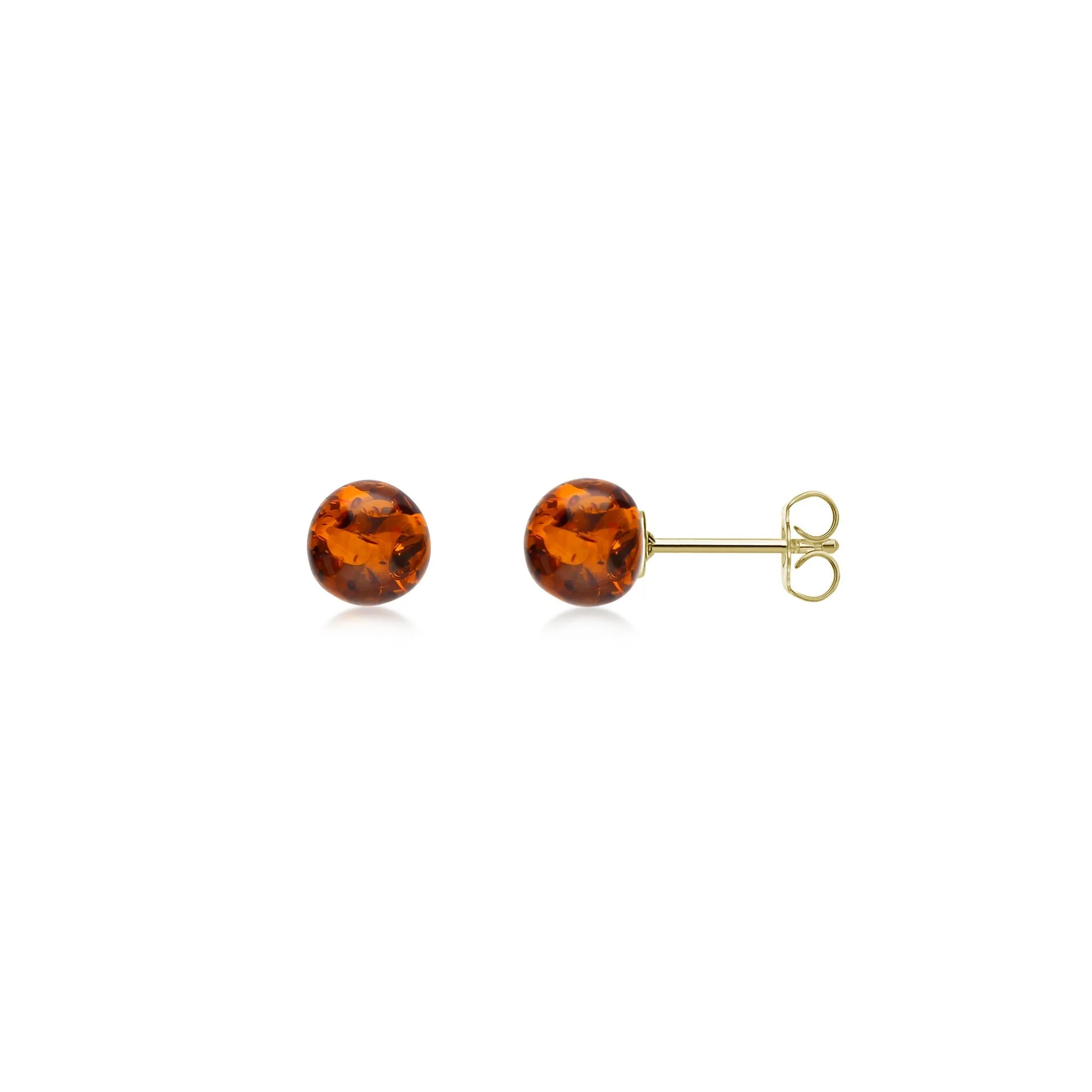 9ct Gold Amber 4mm Ball Stud Earrings