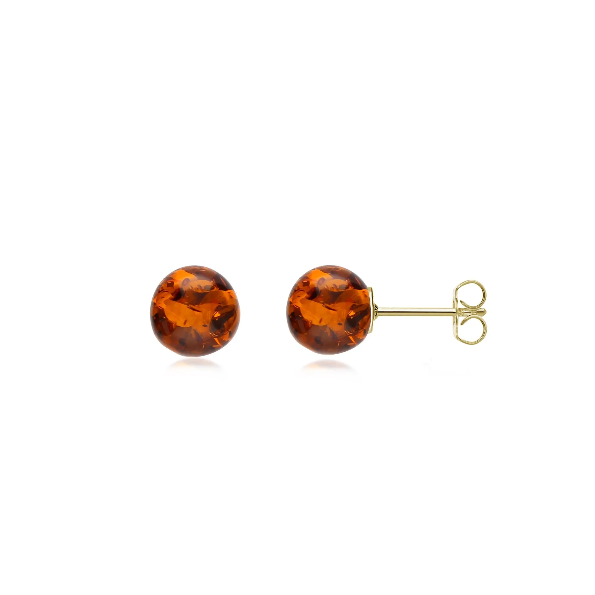 9ct Gold Amber 8mm Ball Stud Earrings