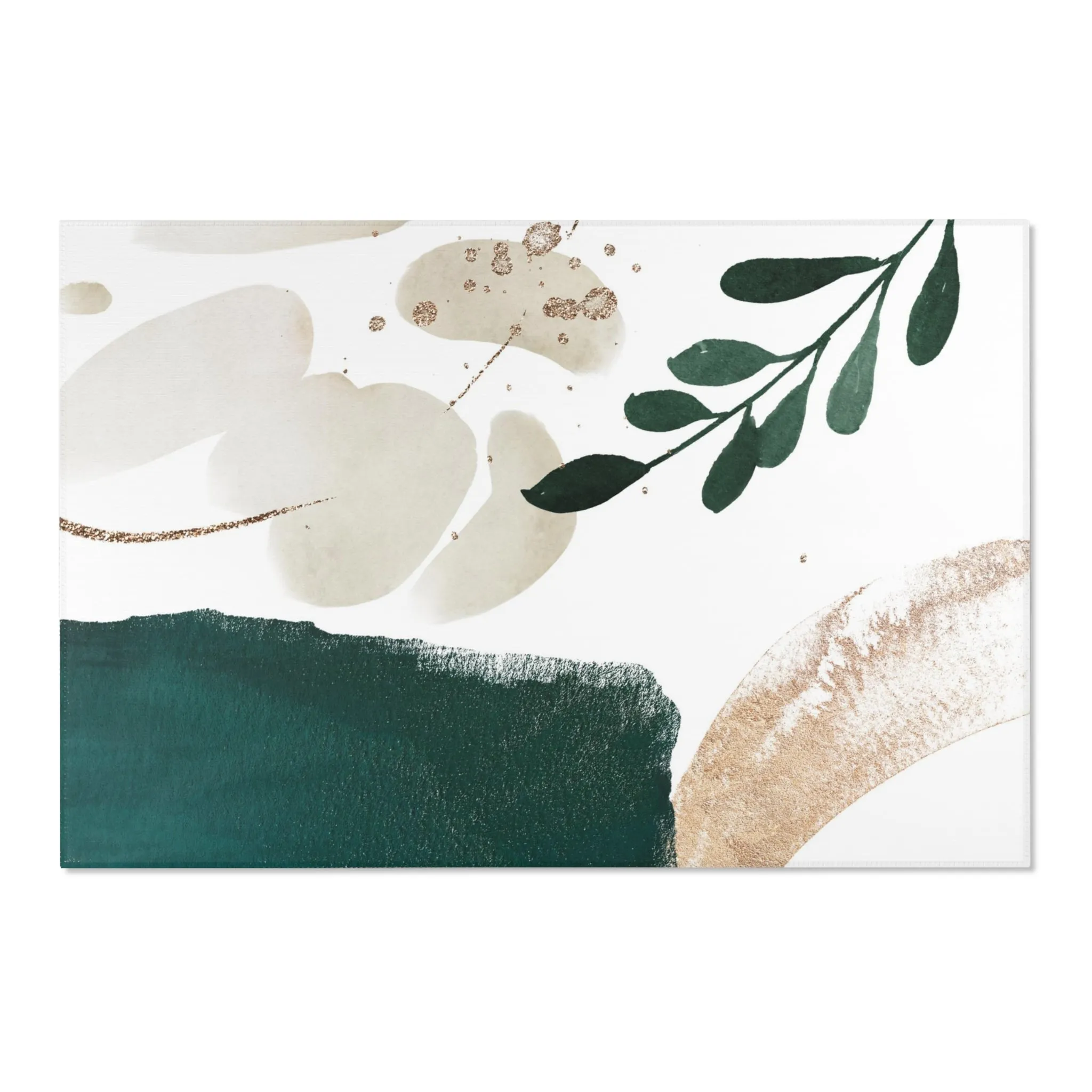 Abstract Boho Area Rug | Emerald Green, Ivory White Beige