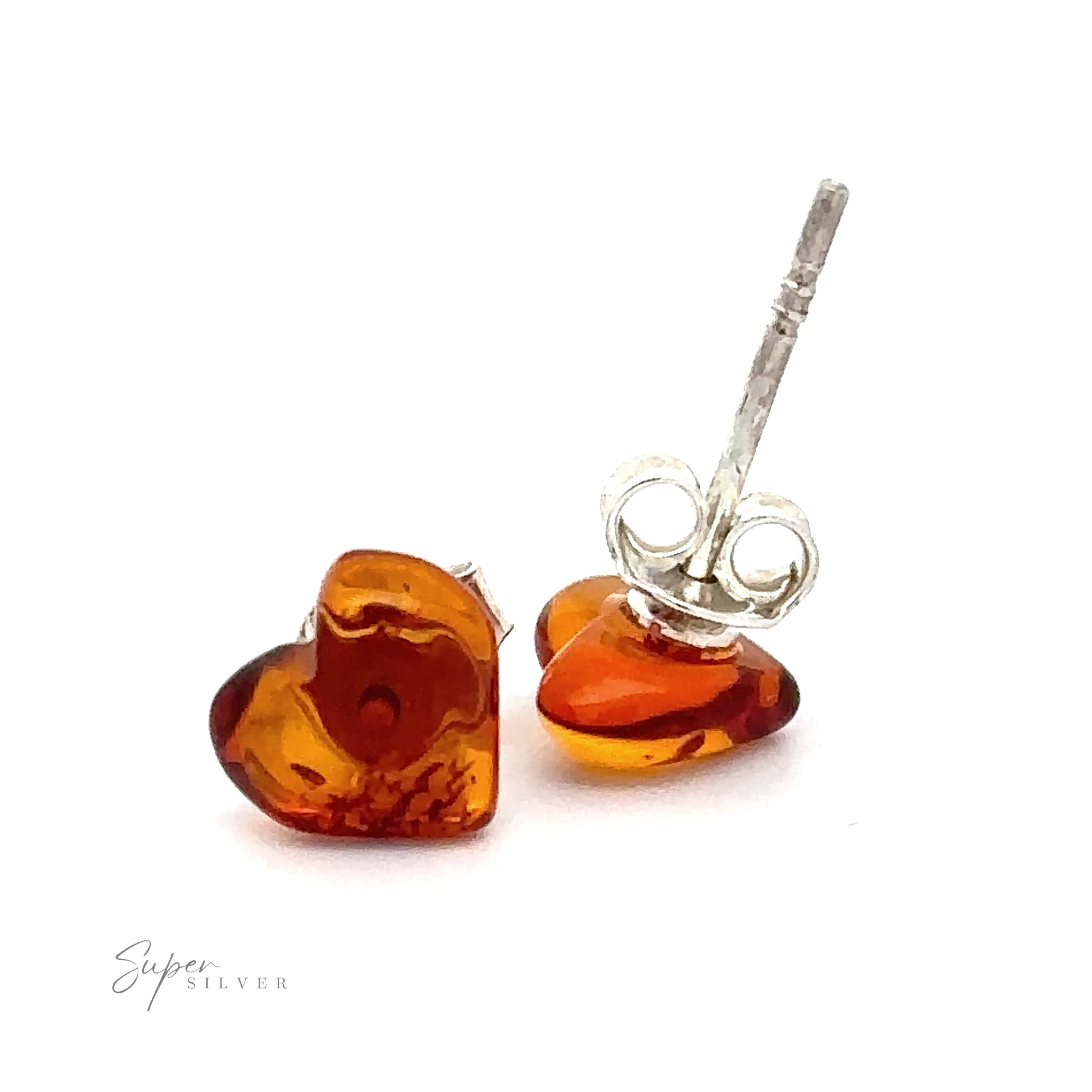 Amber Heart Studs