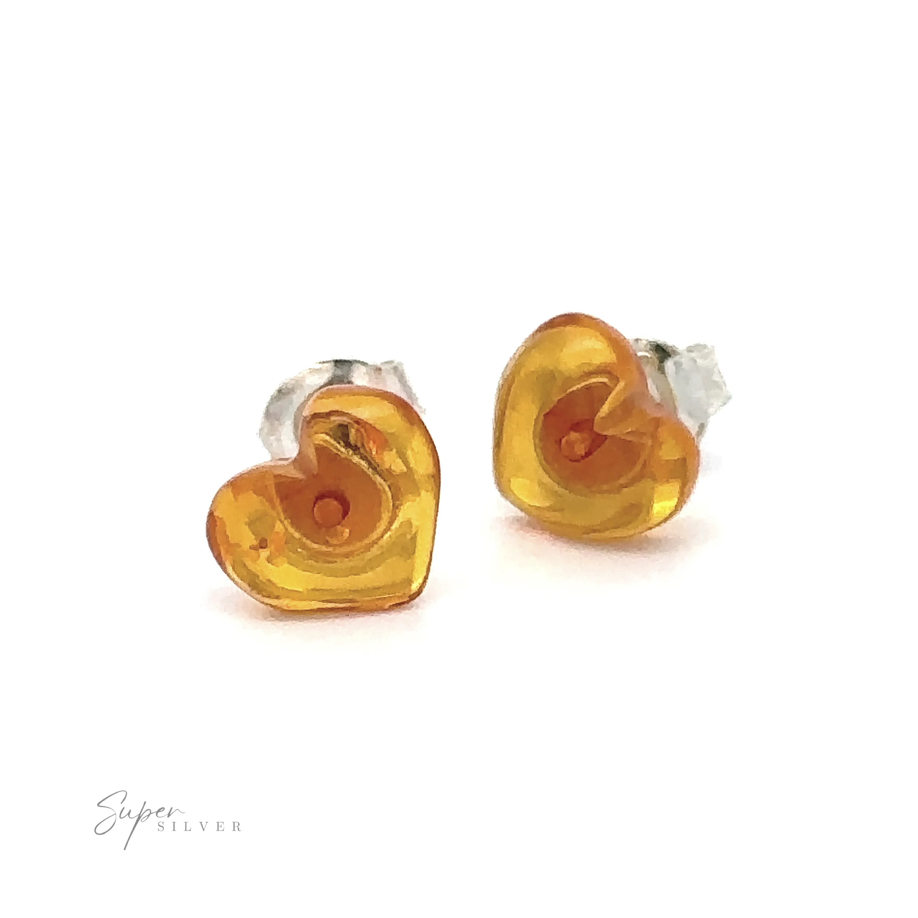 Amber Heart Studs