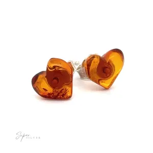 Amber Heart Studs