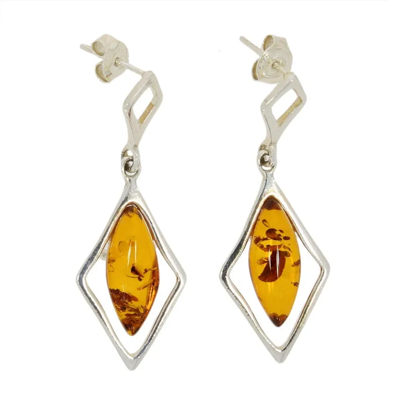 Amber Sterling Silver Drop Earrings