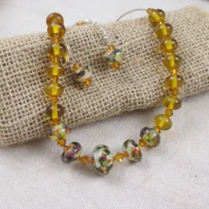 Amber Swirl Handmade Artisan Bead Necklace & Earrings