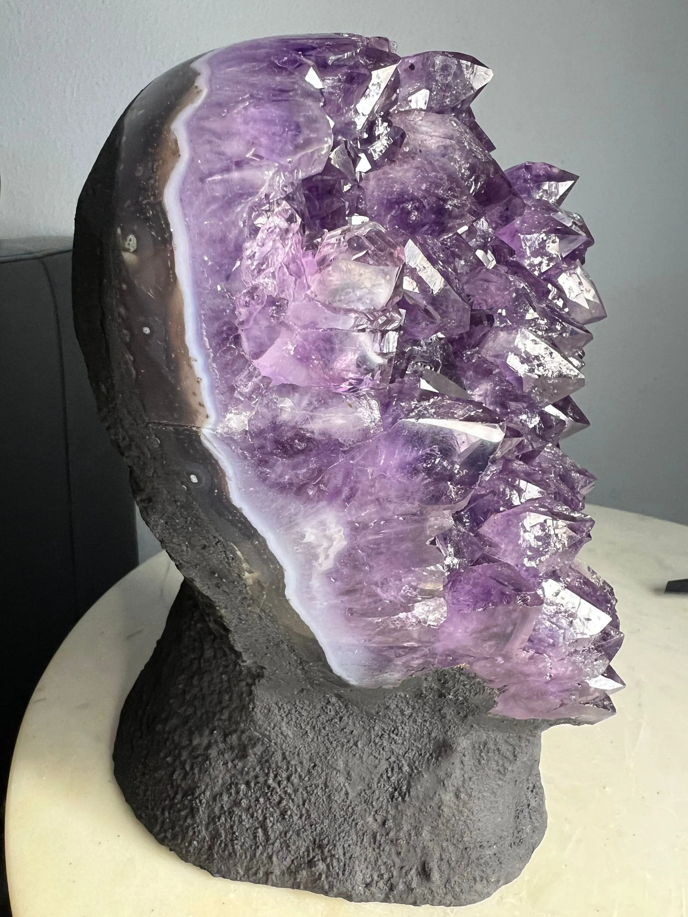 Amethyst 10pounds 11oz with Polished Sides from Brazil Extra A  Dark Color, Open faced.