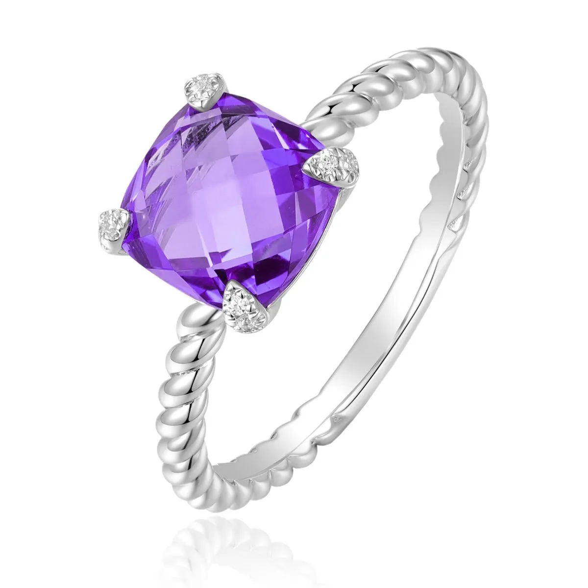 Amethyst & Diamond 14K White Gold Braided Ring