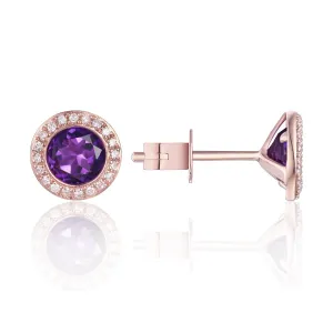 Amethyst & Diamond Halo 14K Rose Gold Martini Stud Earrings