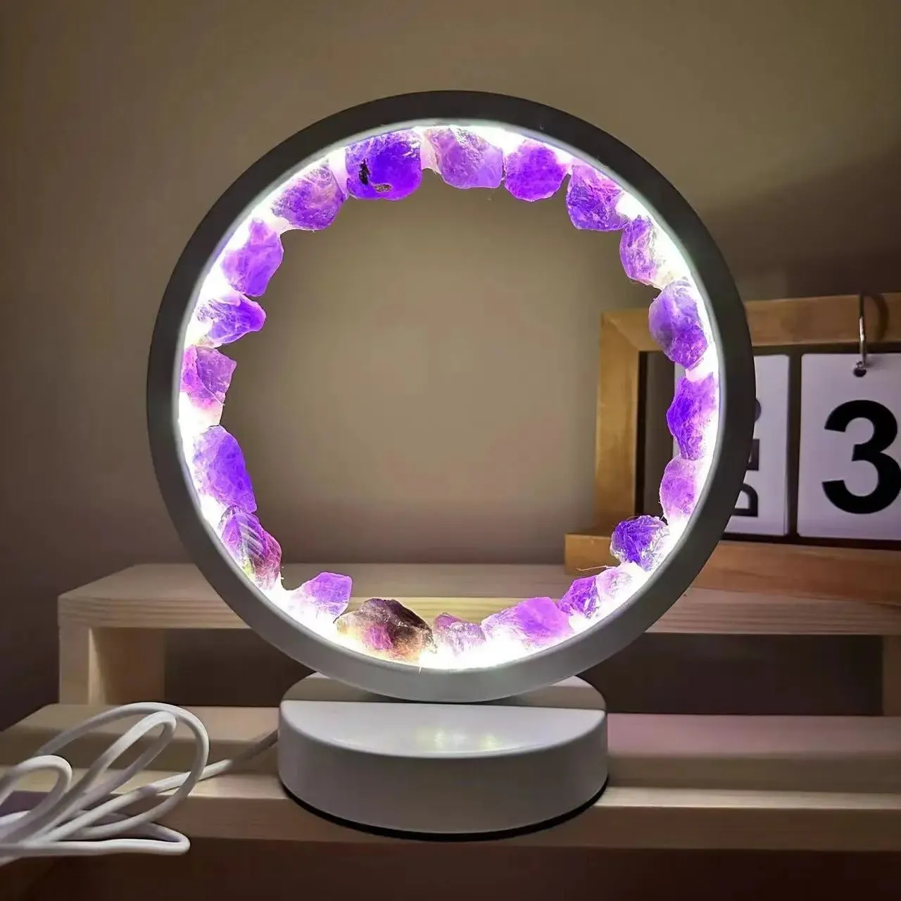 Amethyst Cluster Night Lamp - Natural Bedroom Desk Circle Decorative Light