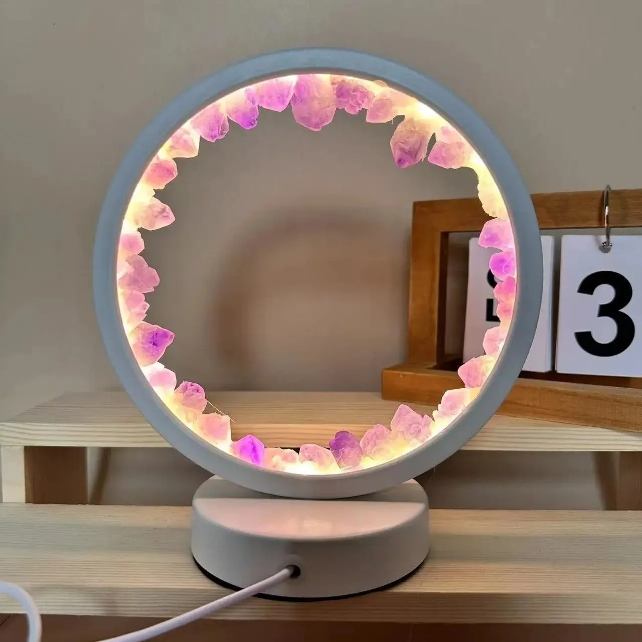 Amethyst Cluster Night Lamp - Natural Bedroom Desk Circle Decorative Light