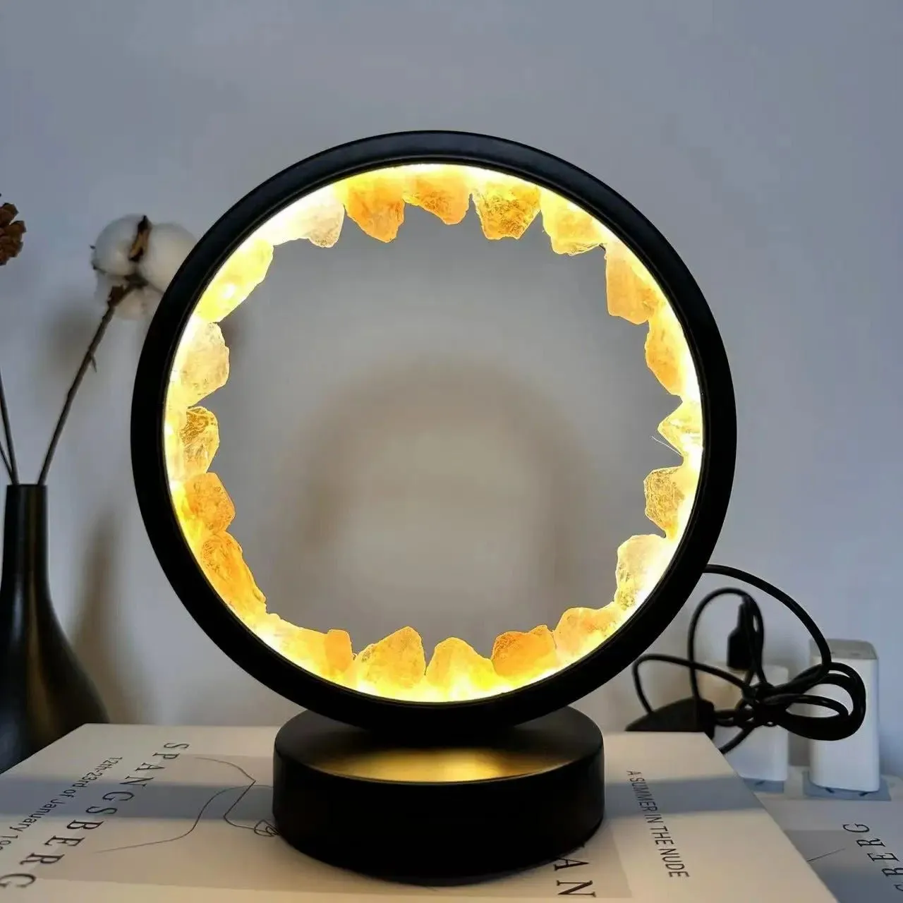 Amethyst Cluster Night Lamp - Natural Bedroom Desk Circle Decorative Light