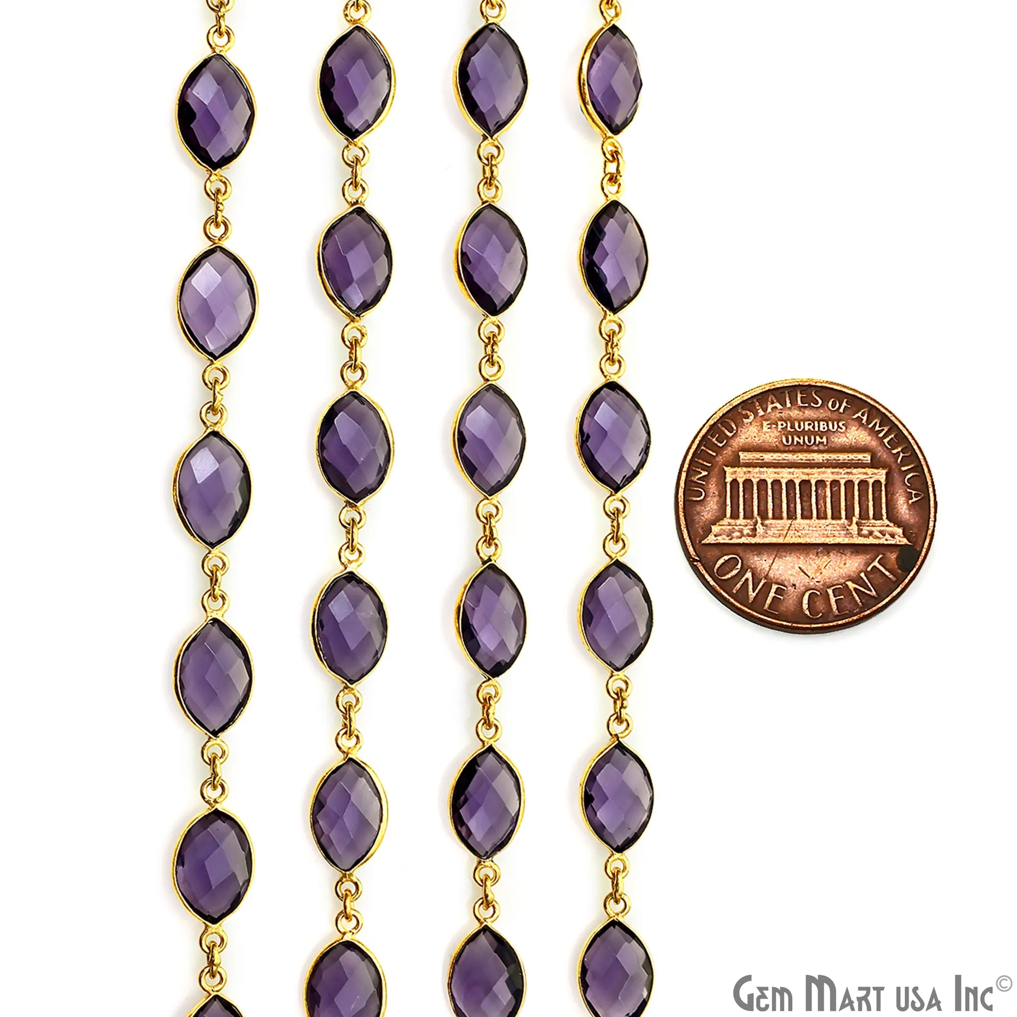 Amethyst Marquise 8x12mm Faceted Gold Plated Bezel Connector Chain