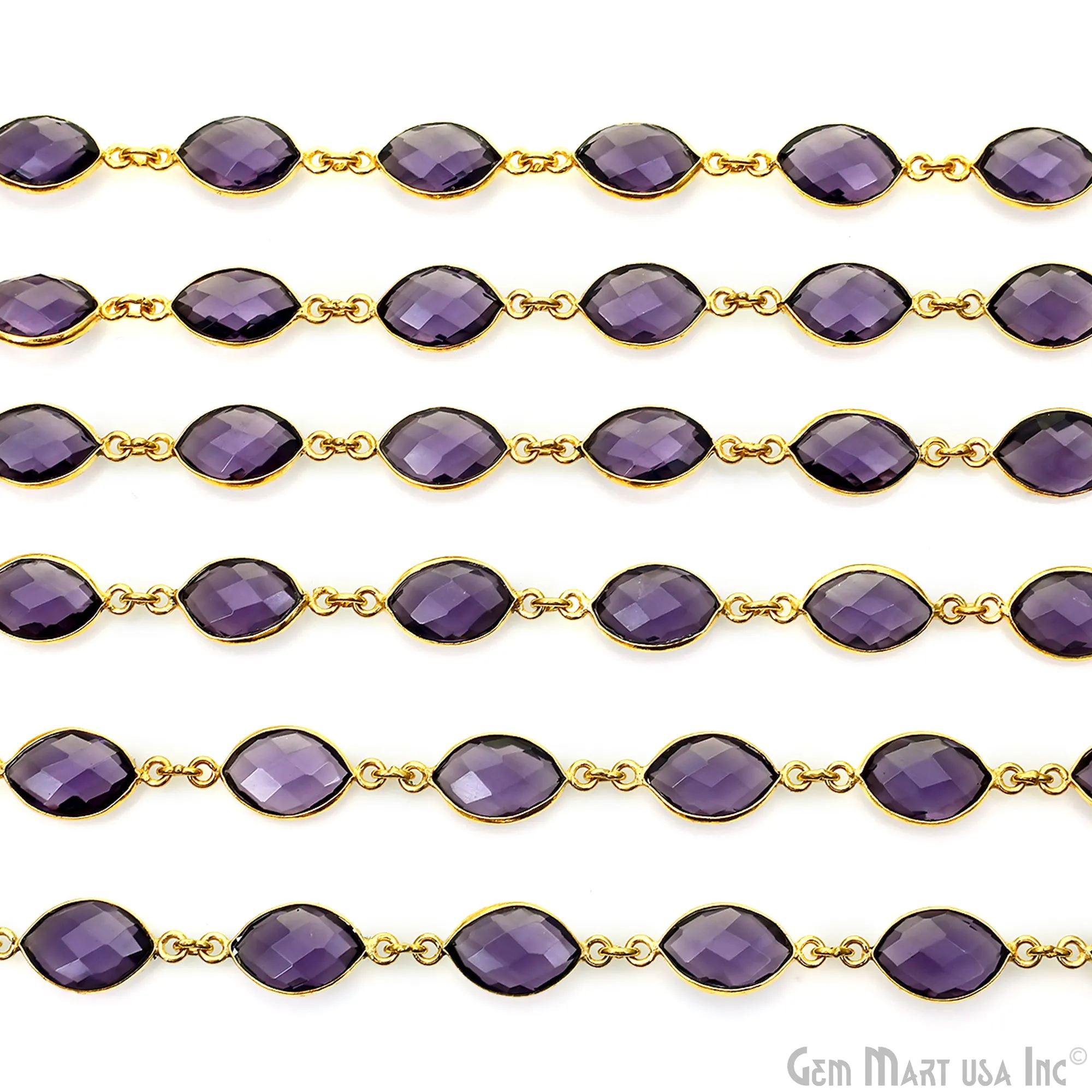 Amethyst Marquise 8x12mm Faceted Gold Plated Bezel Connector Chain