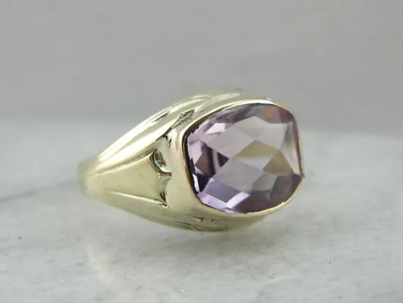 Amethyst Men's Statement Ring in Yellow Gold, Bold Statement Ring in Early Retro Era Style