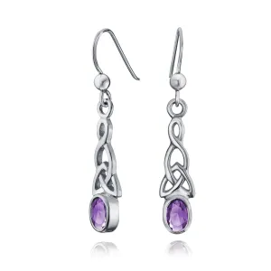 Amethyst Moonstone Amber Love Knot Dangle Earrings Celtic Fish Hook Silver