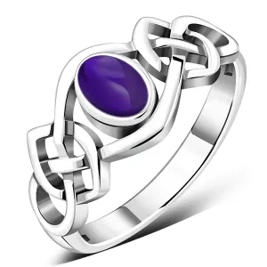 Amethyst Stone Cabochon Celtic Knot Silver Ring