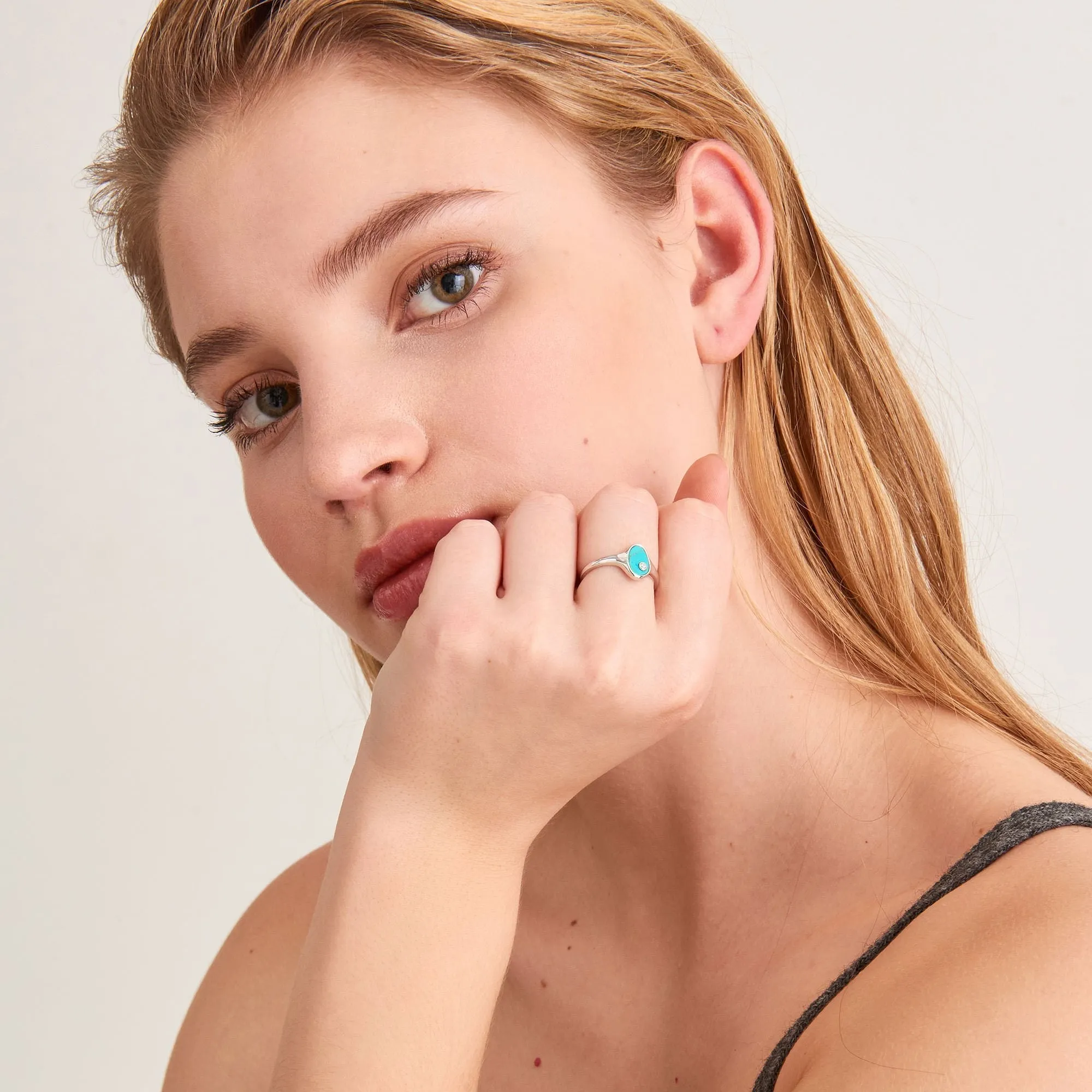 Ania Haie Silver Tidal Turquoise Adjustable Signet Ring