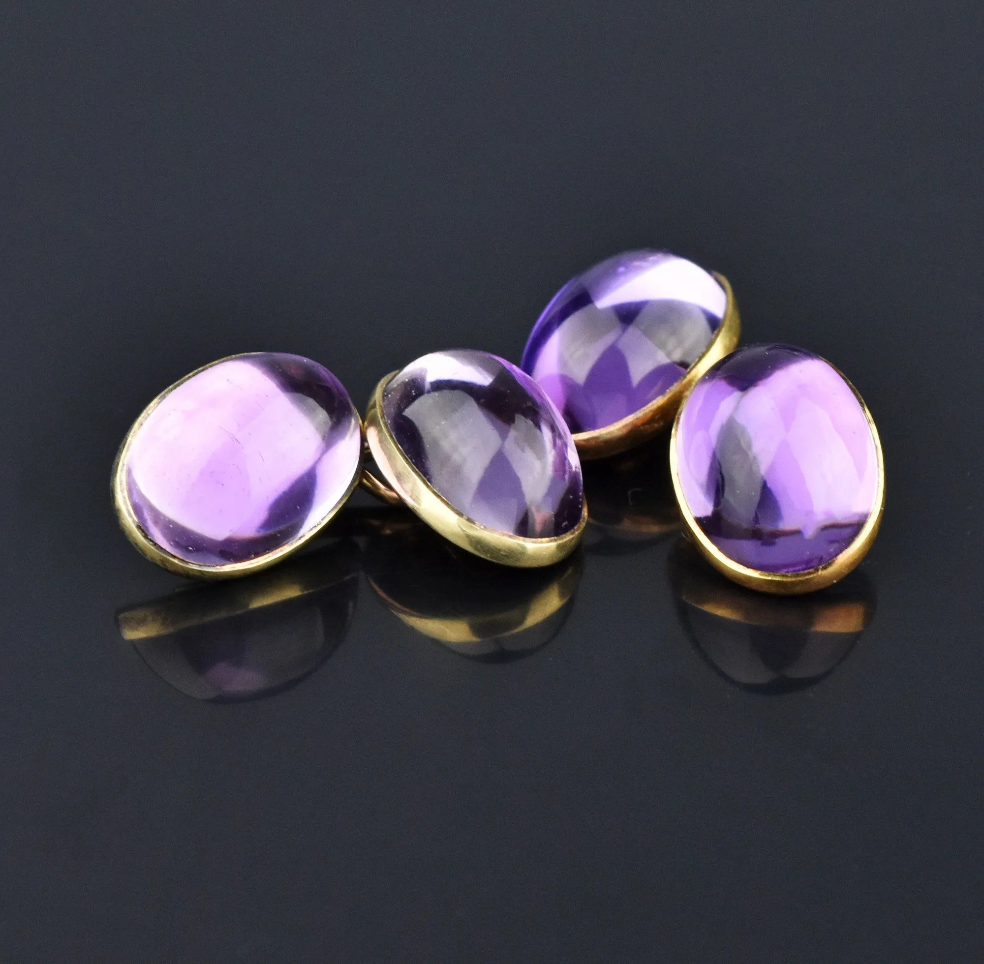 Antique 14K Gold 1920s Amethyst Cufflinks, Original Case