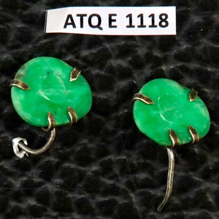 Antique Qing Dynasty Jade Long-Life Earrings