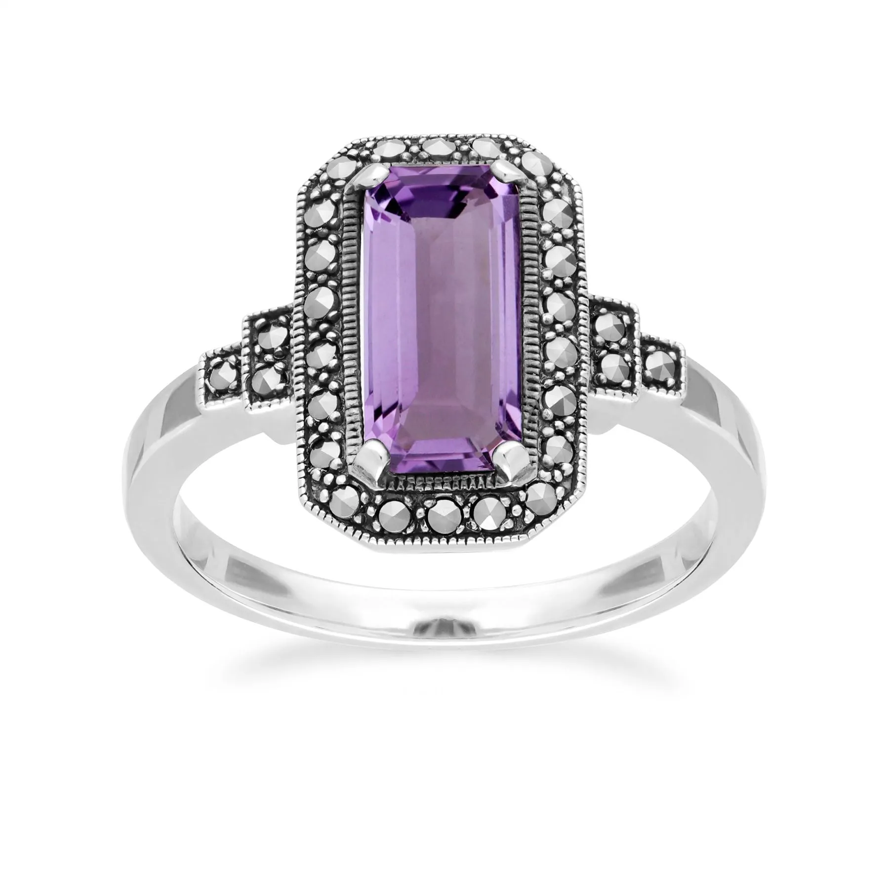 Art Deco Inspirierte Octagon Cut Amethyst & Markasit Ring